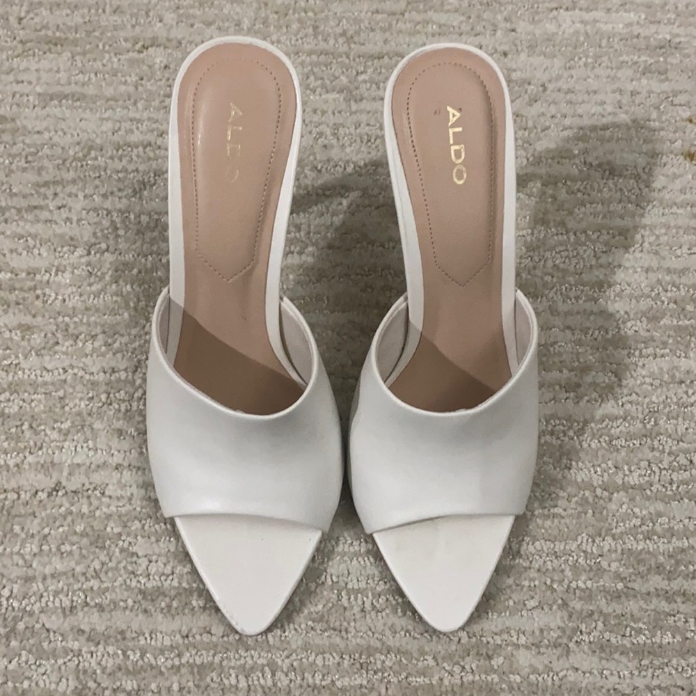 Aldo White Peep Toe Mules